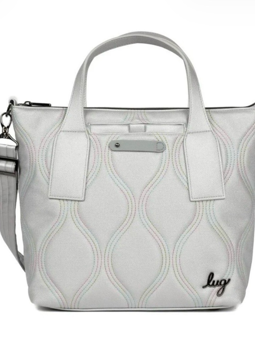 Lug Alto Matte Luxe Metallic silver ice crossbody bag with charm